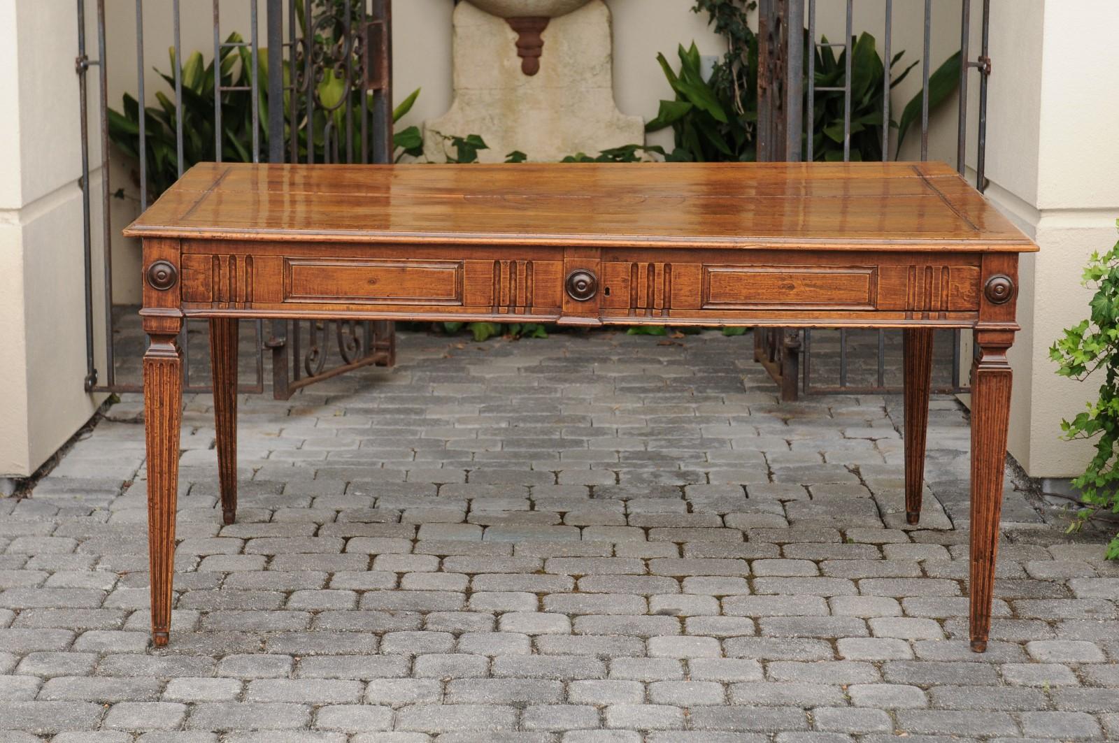 Italian 1850s Walnut Desk with Inlaid Top, Fluted Accents and Tapered Legs 7