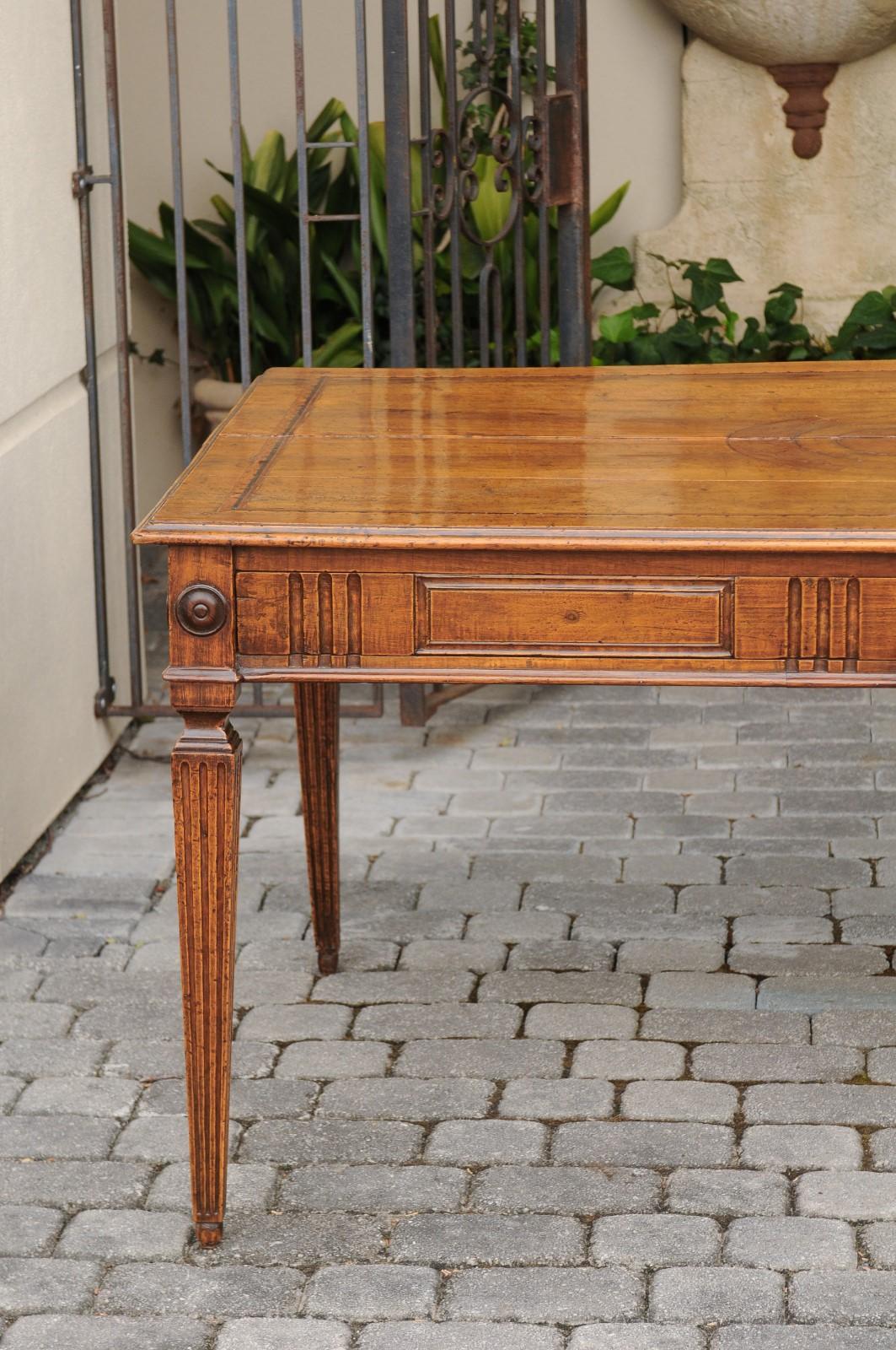 Italian 1850s Walnut Desk with Inlaid Top, Fluted Accents and Tapered Legs 9