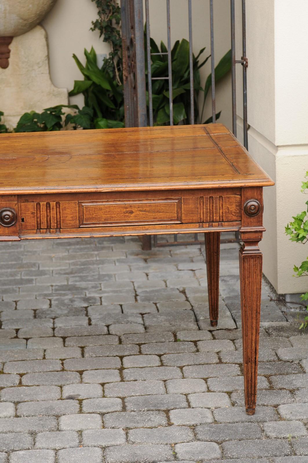 Italian 1850s Walnut Desk with Inlaid Top, Fluted Accents and Tapered Legs 10