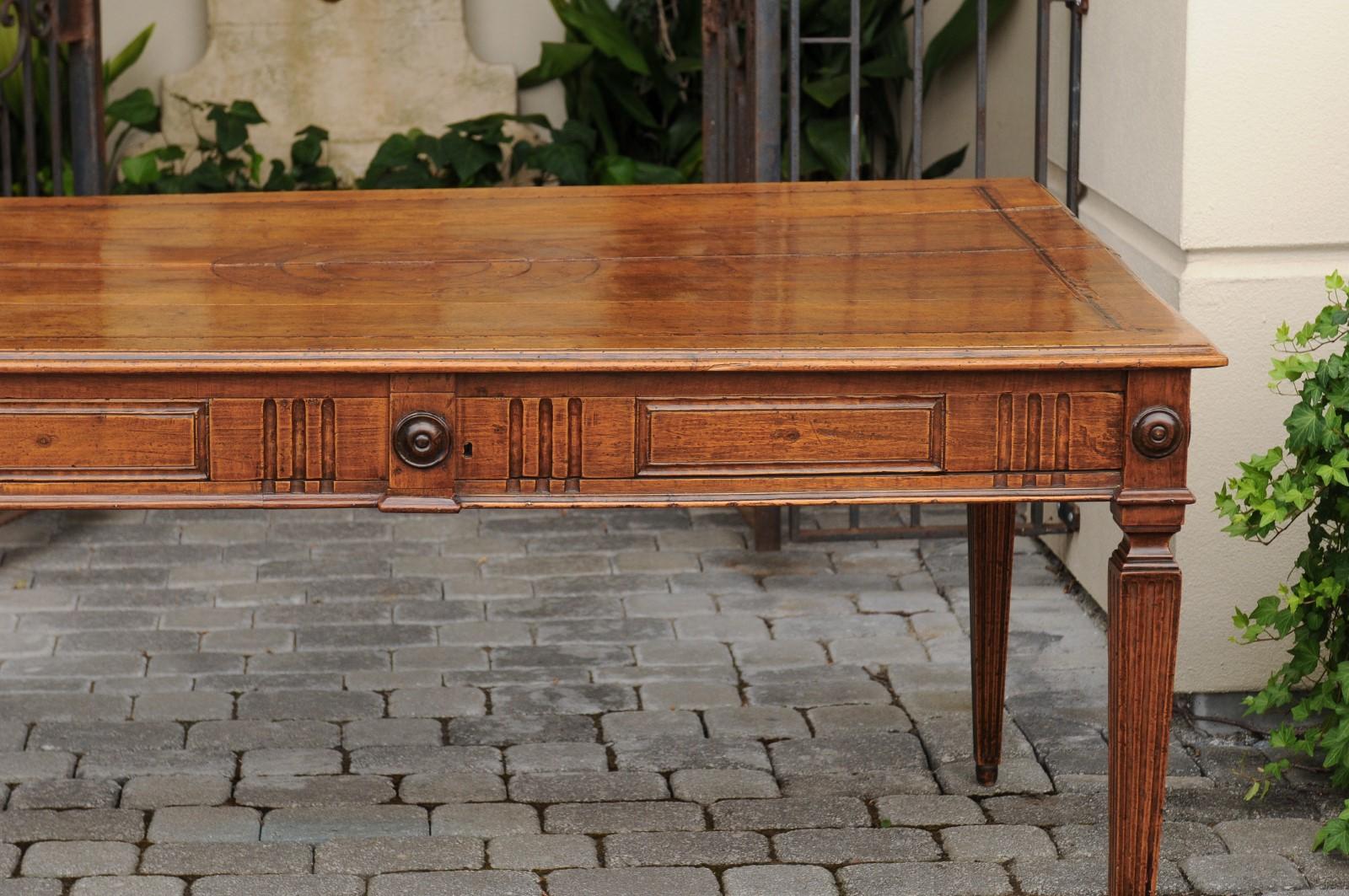 Italian 1850s Walnut Desk with Inlaid Top, Fluted Accents and Tapered Legs 11