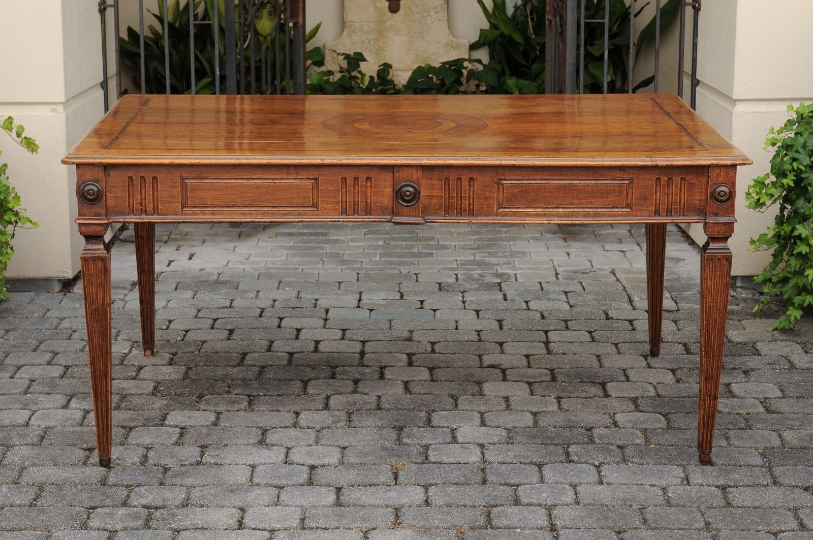 Italian 1850s Walnut Desk with Inlaid Top, Fluted Accents and Tapered Legs 2