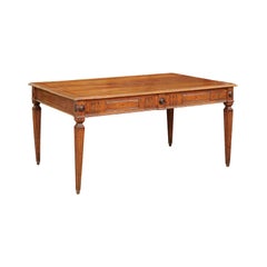 Italian 1850s Walnut Desk with Inlaid Top, Fluted Accents and Tapered Legs