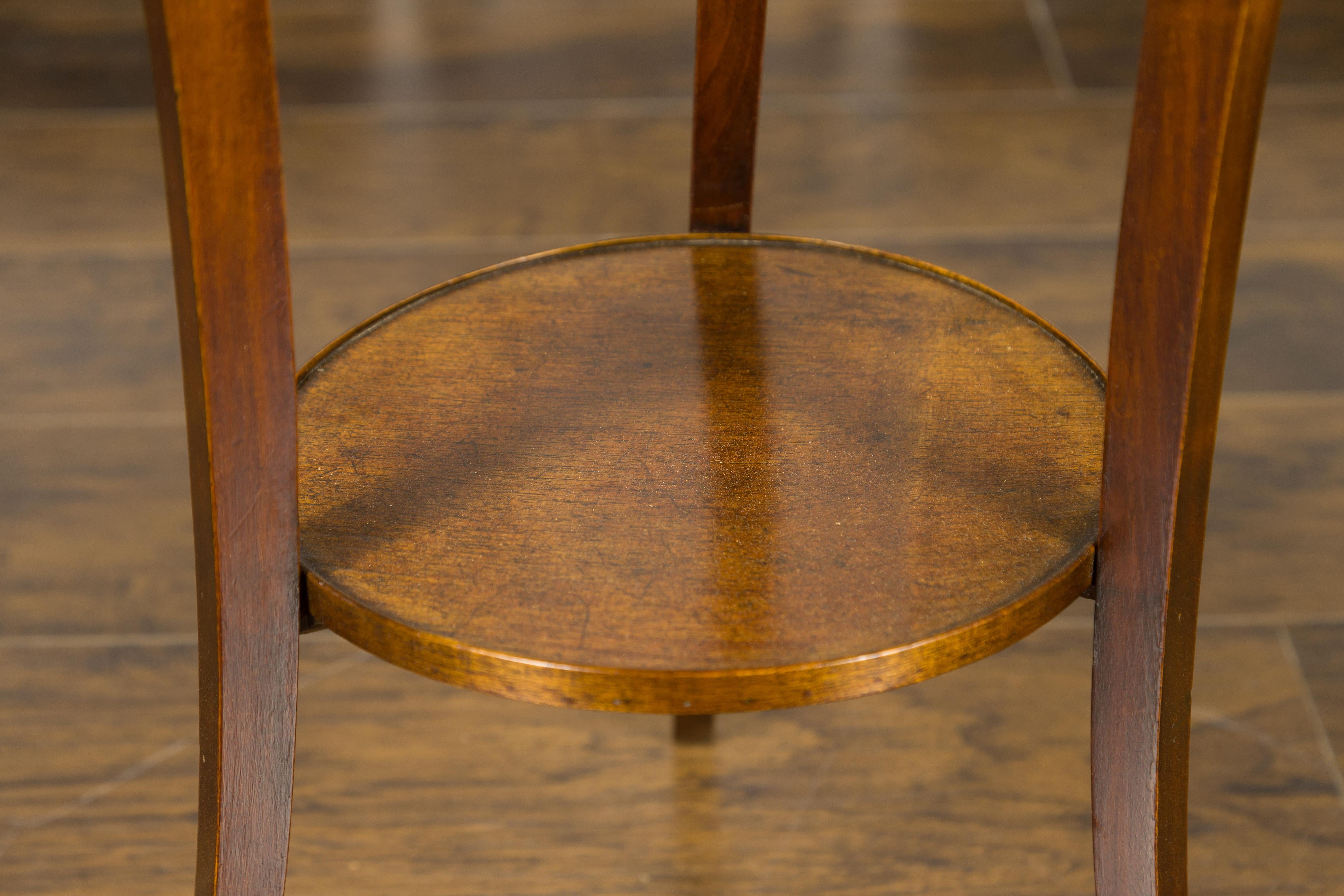 Italian 1850s Walnut Side Table with Hexagonal Top, Single Drawer and Low Shelf 3
