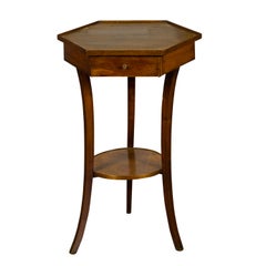 Antique Italian 1850s Walnut Side Table with Hexagonal Top, Single Drawer and Low Shelf