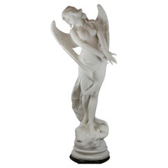 Antique Italian, 1858–1941 Carrara Marble Sculpture "Un Angelo" by Emilio Fiaschi