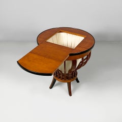 Italian 1860 style wooden coffee table with internal fabric storage, 1930s