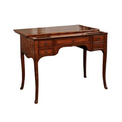 Italian 1860s Inlaid Desk with Sliding Quarter Veneered Top Revealing Drawers