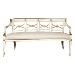 Italian 1860s Painted Wood Bench with Gilded Accents and New Upholstery