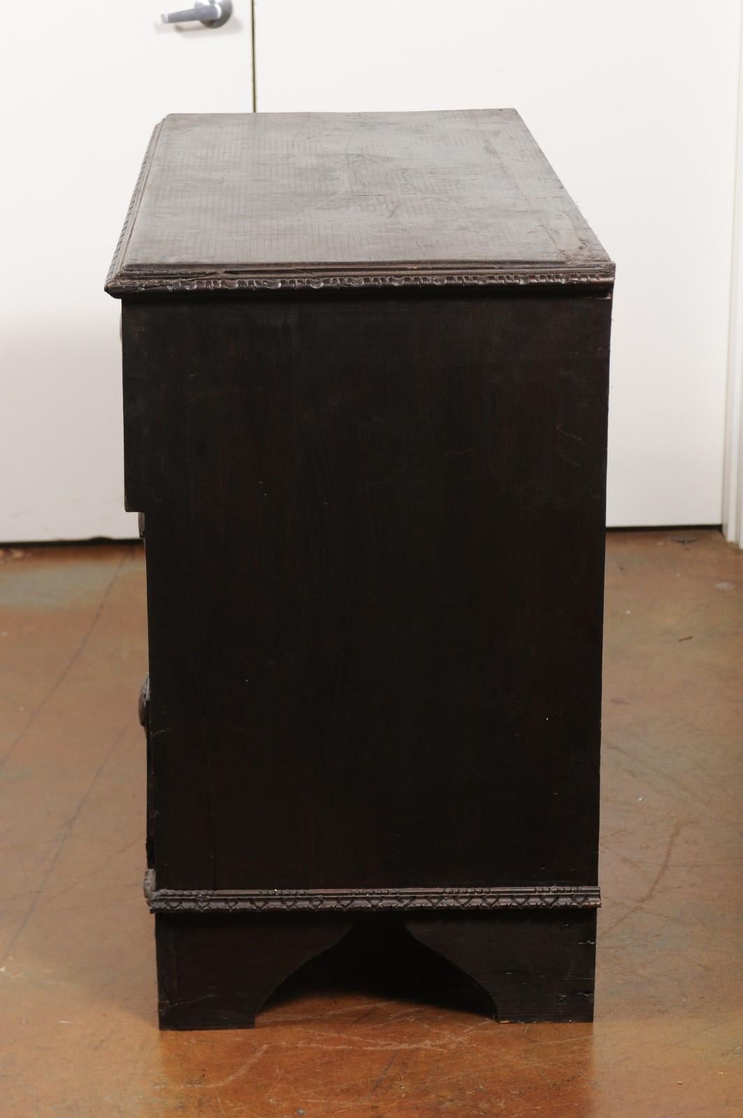 Italian 1860s Three-Drawer Commode with Hand-Carved Scrollwork and Dark Patina 5