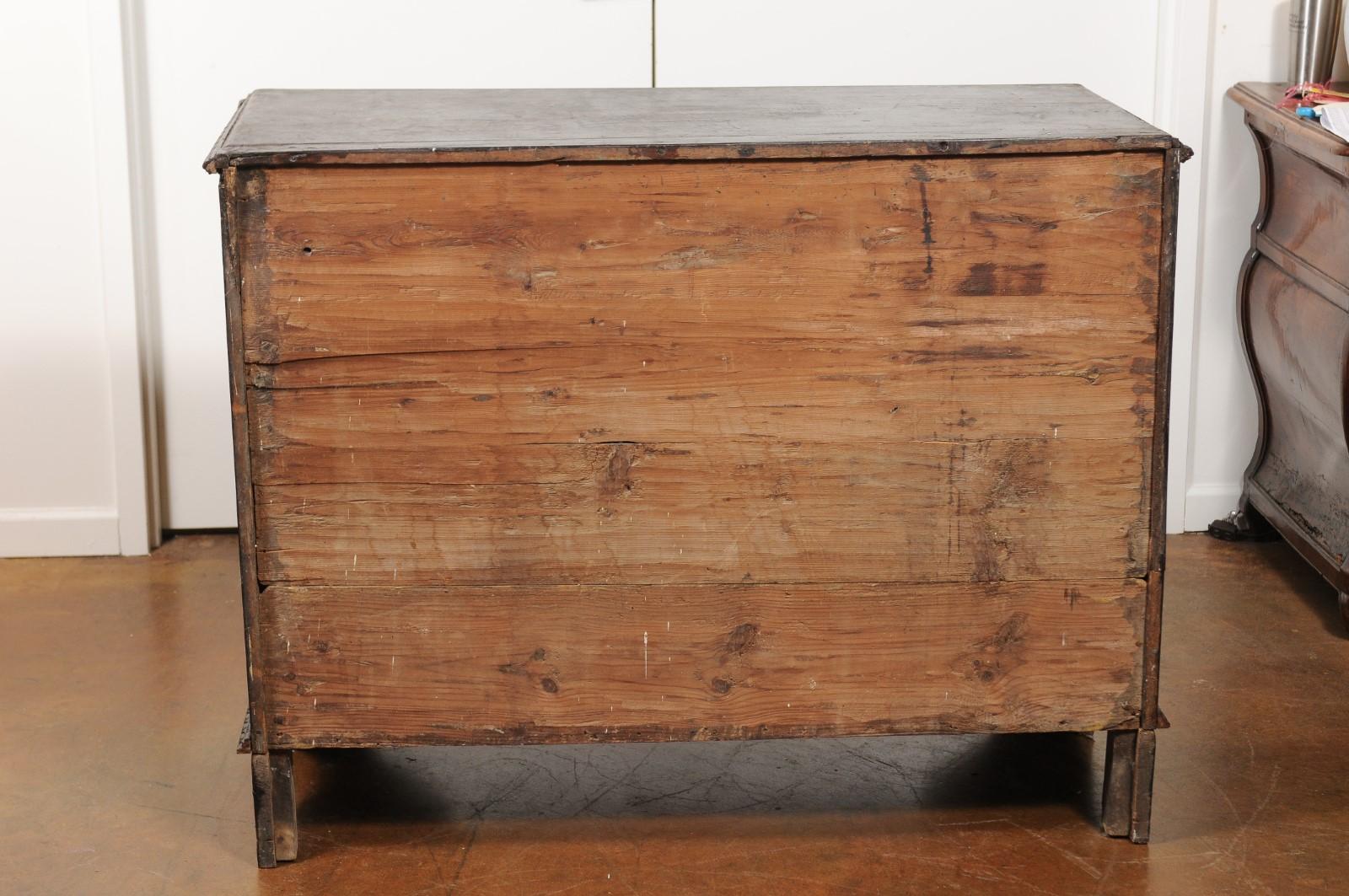 Italian 1860s Three-Drawer Commode with Hand-Carved Scrollwork and Dark Patina 4