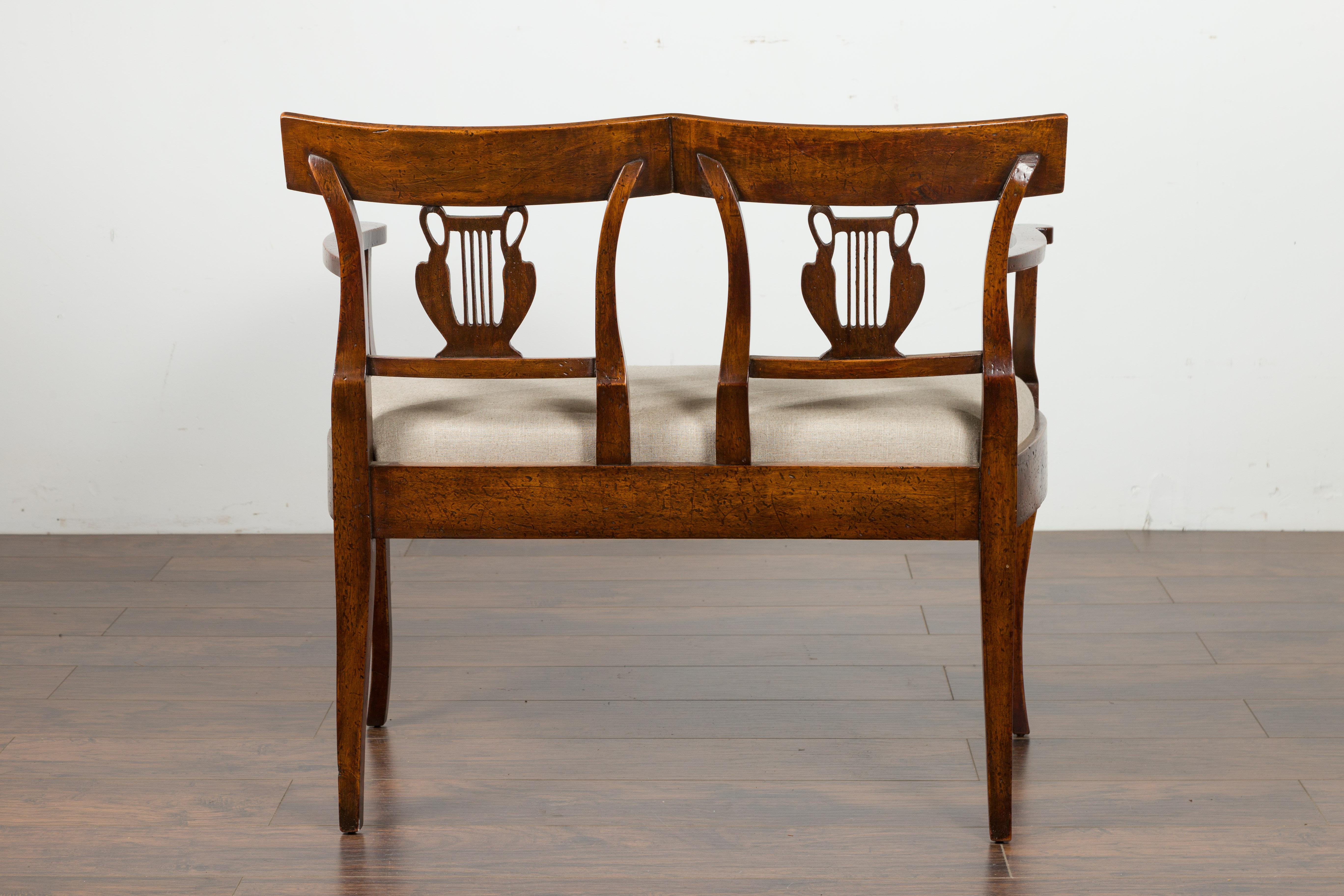 Italian 1870s Carved Walnut Two-Seats Settee with Swan Motifs and New Upholstery 8