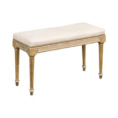 Italian 1870s Neoclassical Style Painted and Parcel-Gilt Upholstered Bench