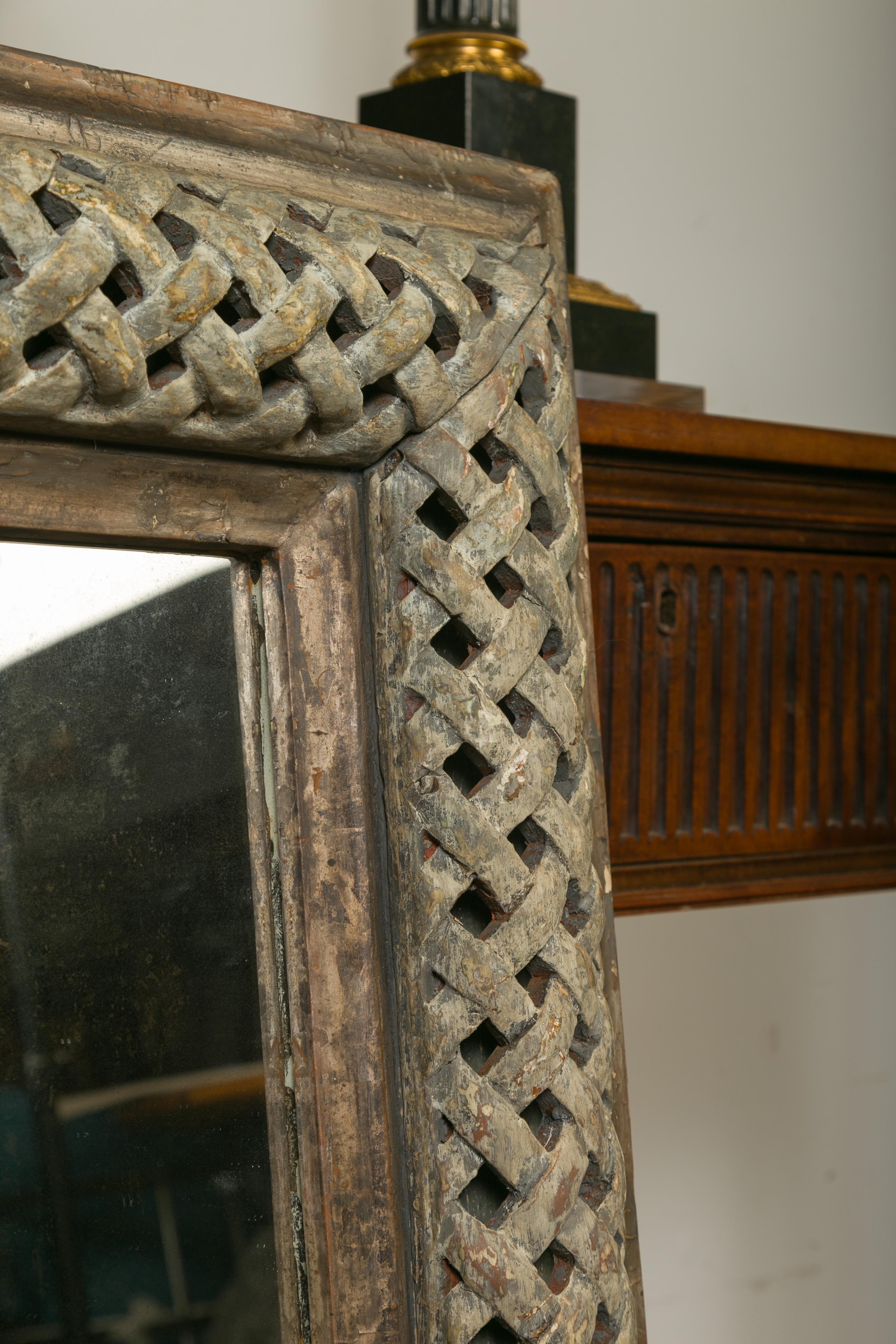 Italian 1870s Painted and Carved Wooden Mirror with Trellis Inspired Motifs 10