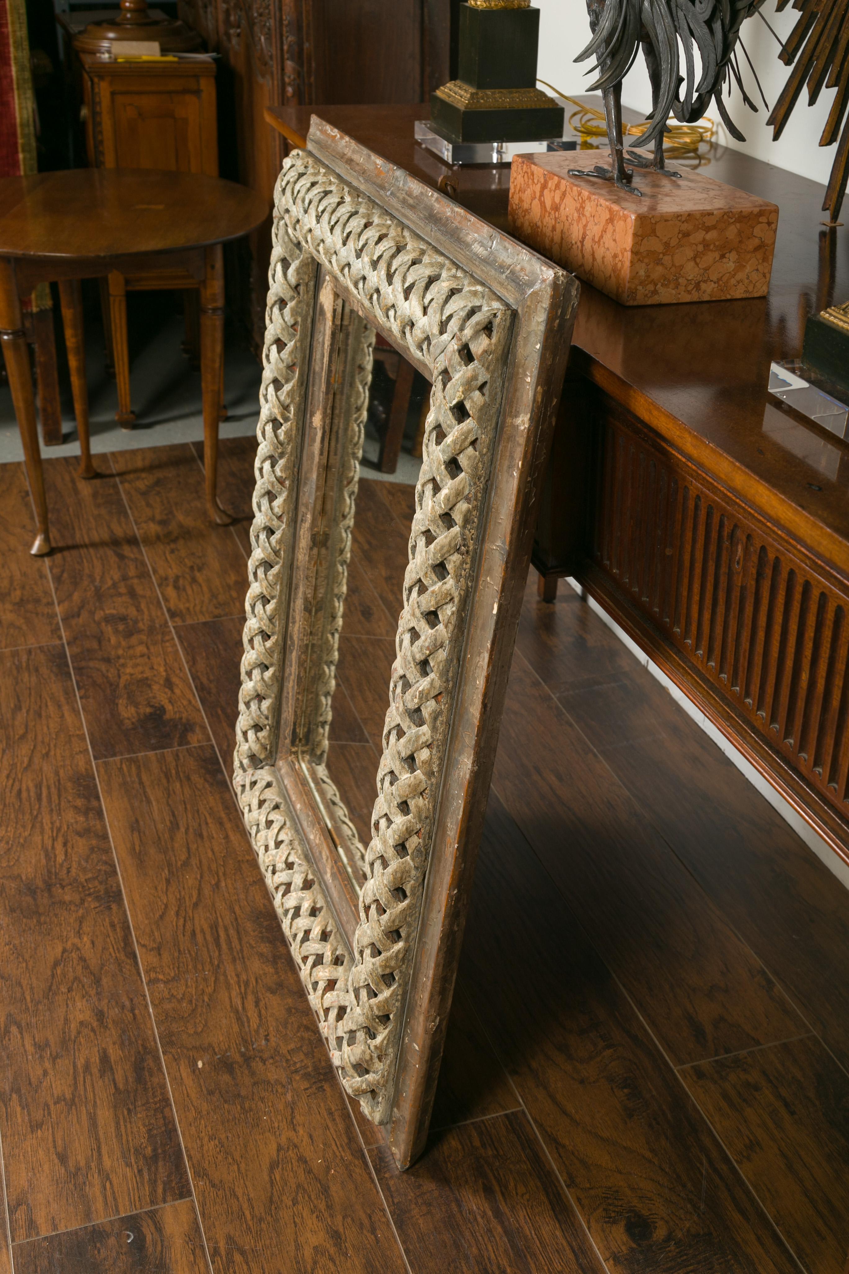 Italian 1870s Painted and Carved Wooden Mirror with Trellis Inspired Motifs 12
