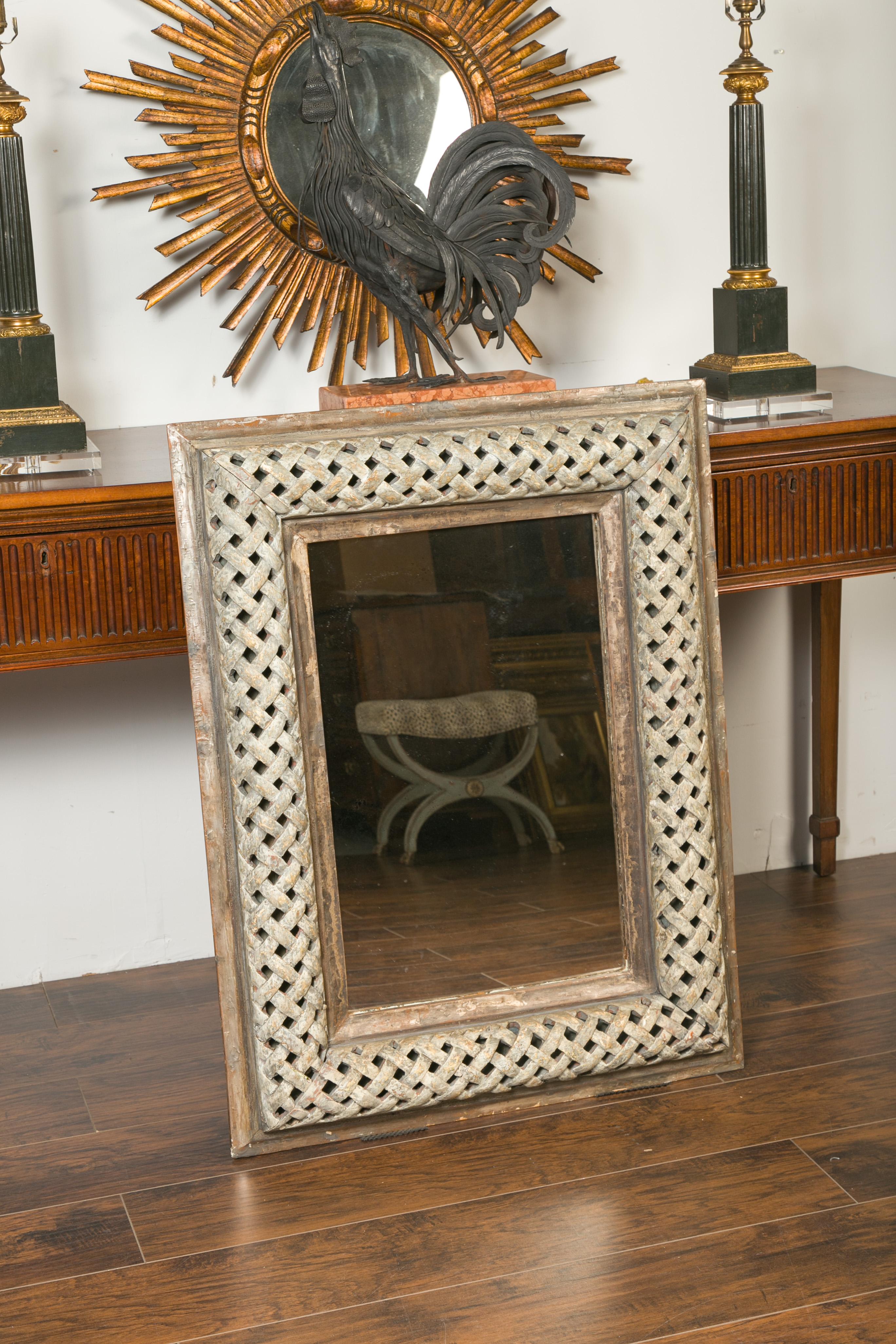 Italian 1870s Painted and Carved Wooden Mirror with Trellis Inspired Motifs 1