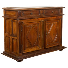 Italian 1870s Walnut Buffet with Doors, Drawers and Carved Diamond Motifs