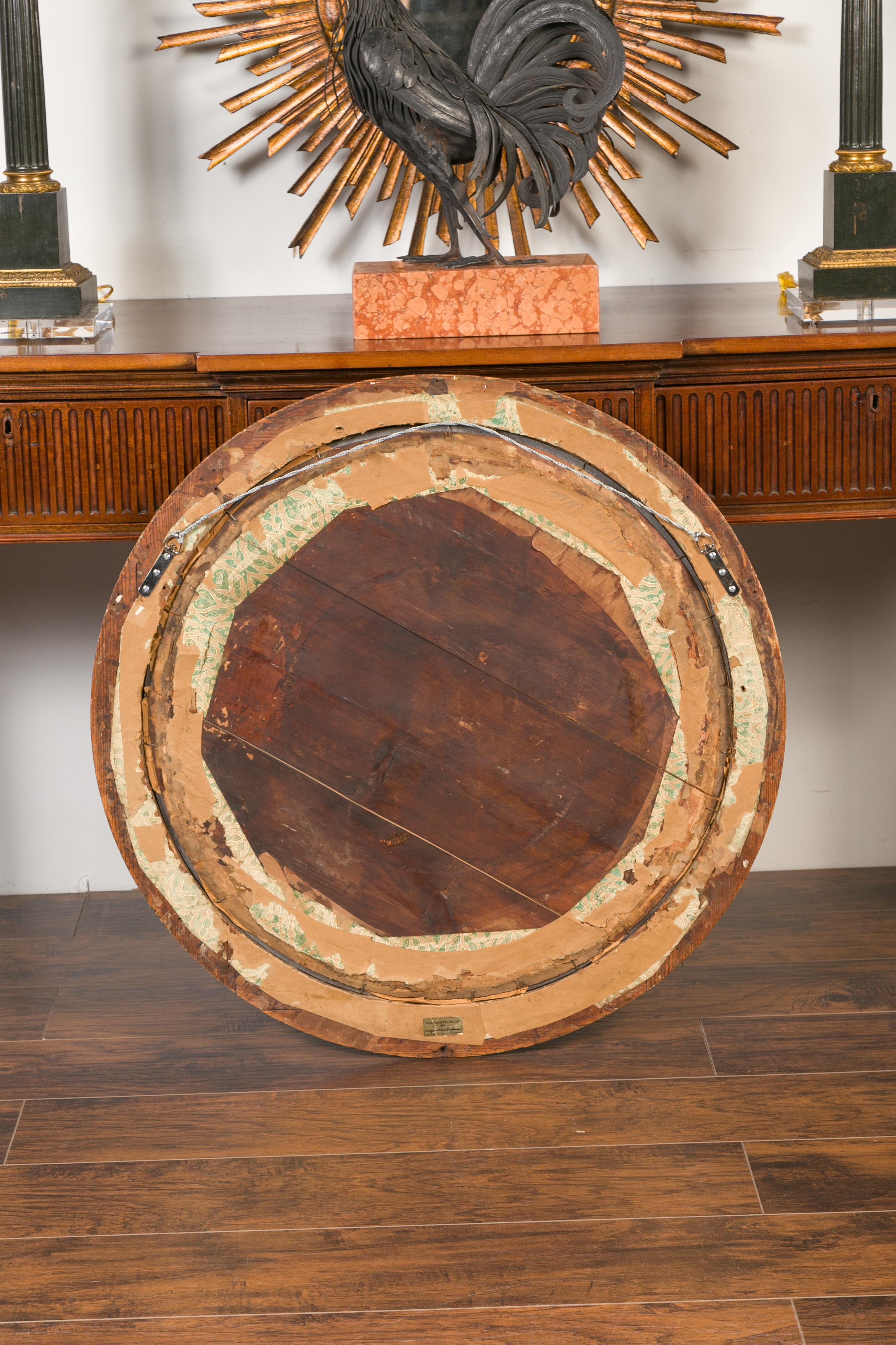 Italian 1880s Parcel-Gilt and Painted Circular Mirror with Carved Ribbon For Sale 10