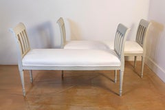 Italian 1890s Painted Wood Classical Bench with Scrolling Arms and Upholstery