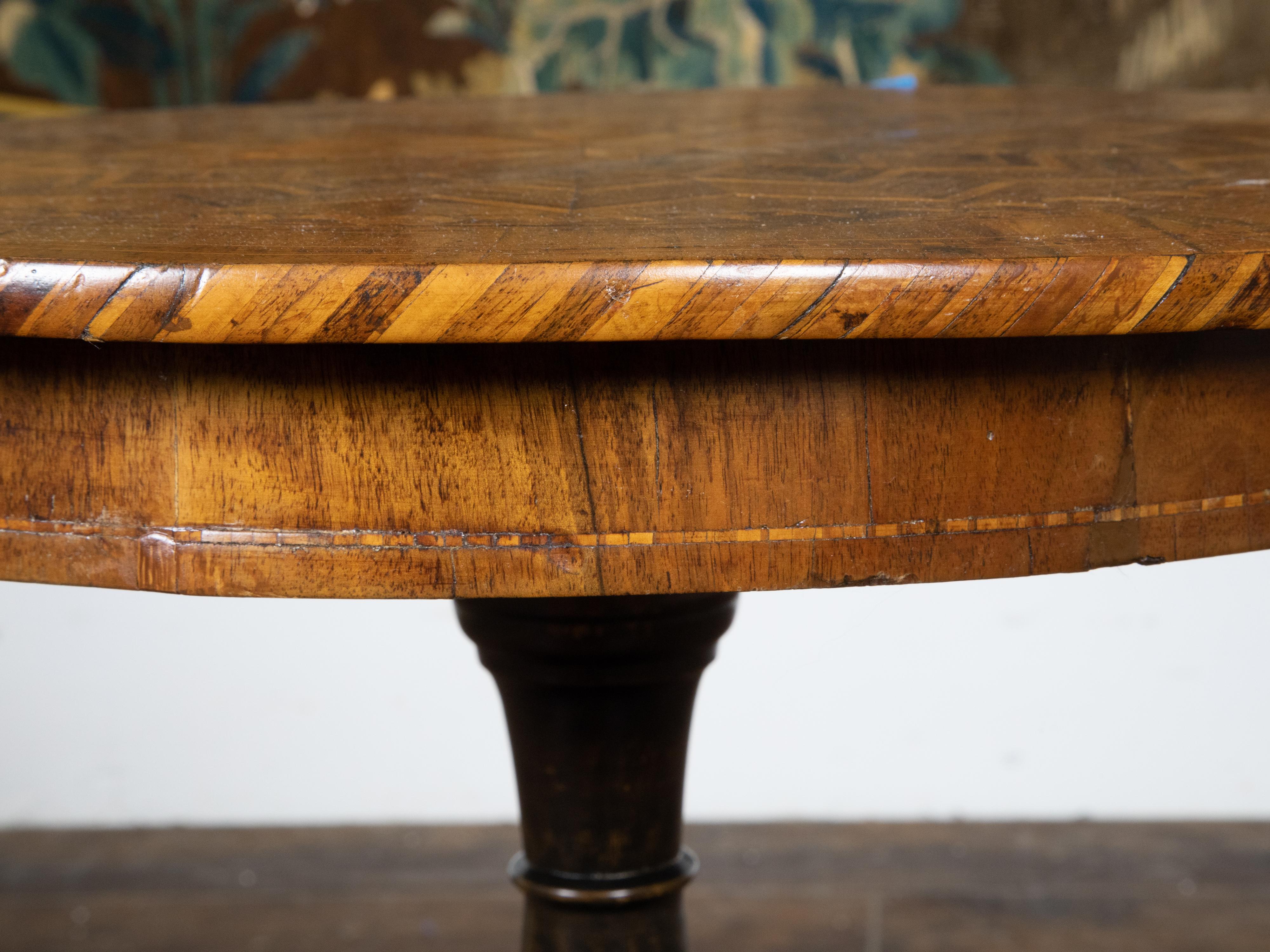 Italian 1890s Walnut Guéridon Table with Marquetry Top and Ebonized Pedestal For Sale 6
