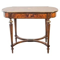 Italian 1890s Walnut, Mahogany and Brass Side Table with Floral Marquetry Décor