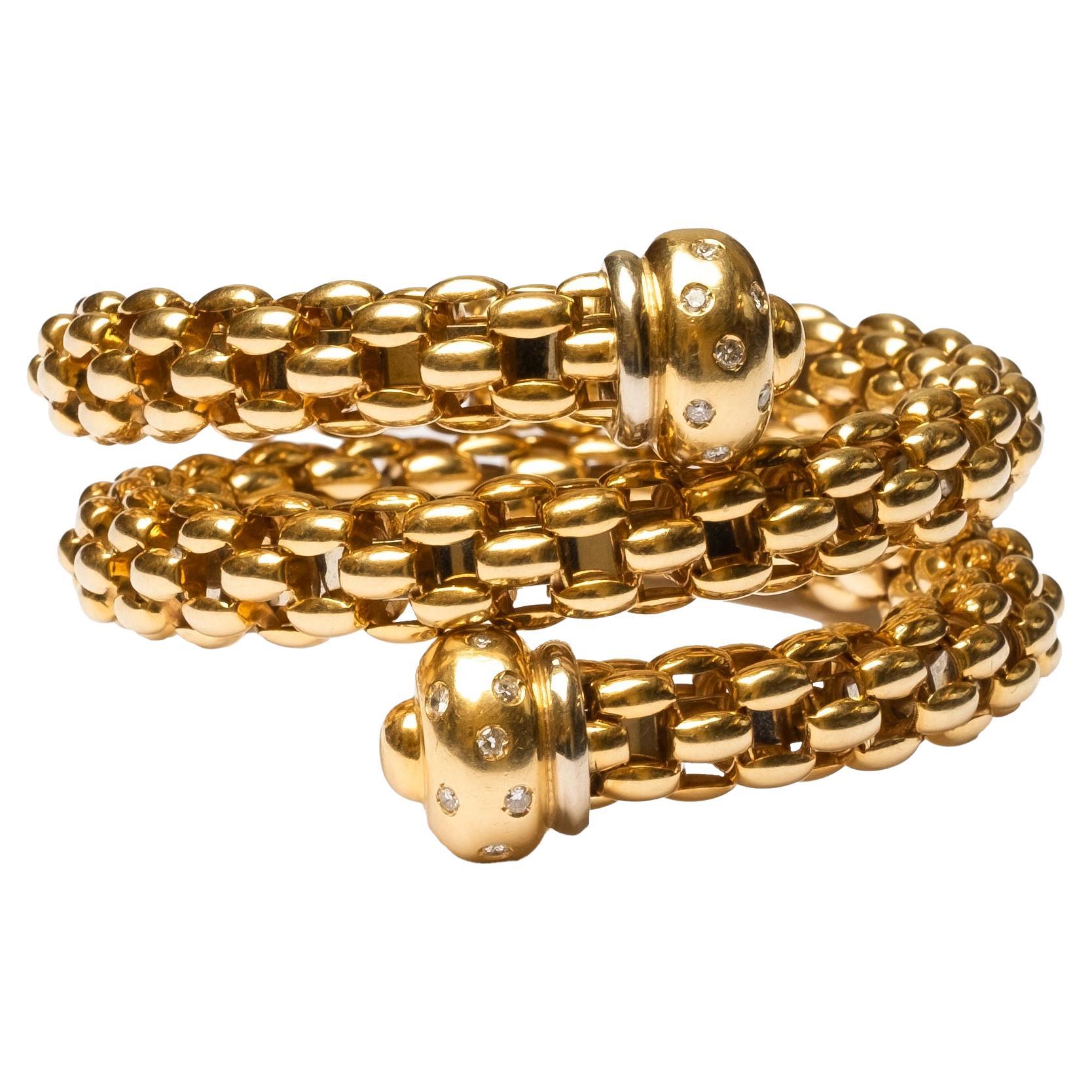 Italienisches Armband aus 18 Karat Gelbgold und Diamanten, signiert FOPE spring