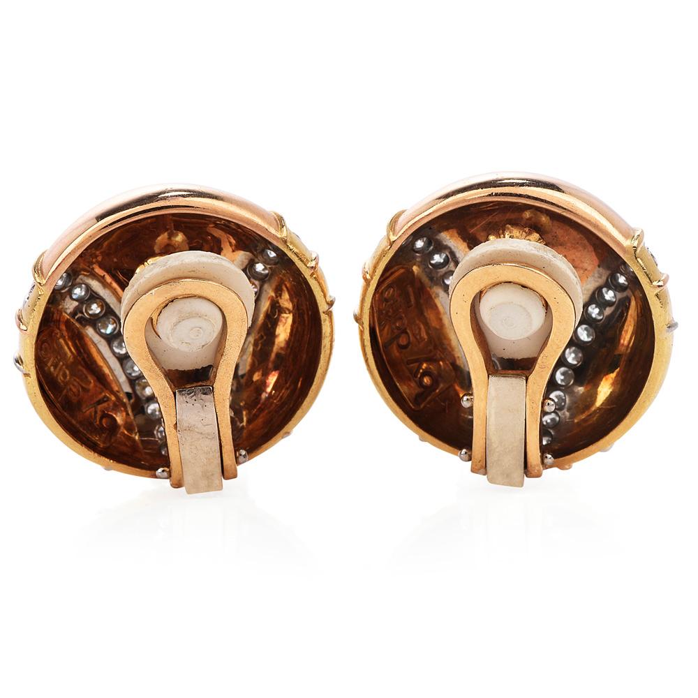Retro Italian 18k Circular Button 18k Gold Clip Earrings by Dario
