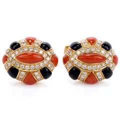 Italian 18 Karat Coral Onyx Diamond Men's Turban Cufflinks Signed Andreoli
