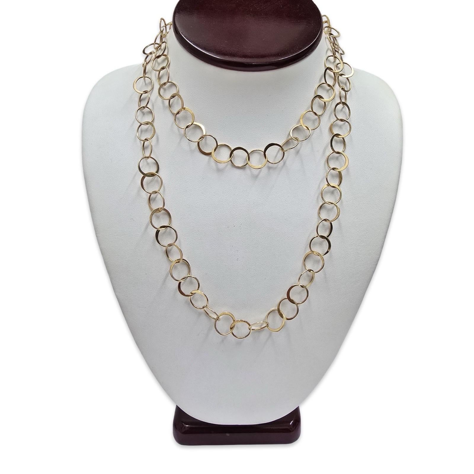 Collier Etrusque Italien 18K à maillons circulaires, Chaîne d'affirmation vintage de 34 pouces Excellent état - En vente à Miami, FL