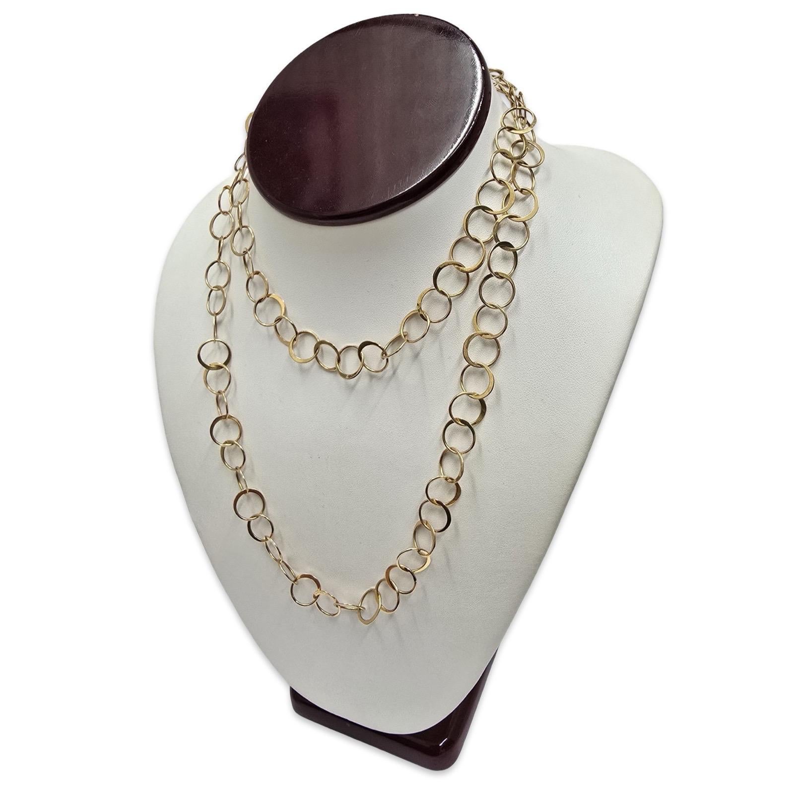 Collier Etrusque Italien 18K à maillons circulaires, Chaîne d'affirmation vintage de 34 pouces Pour femmes en vente