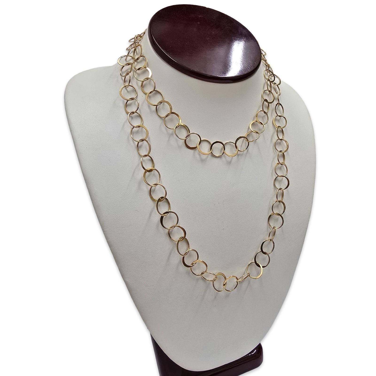 Collier Etrusque Italien 18K à maillons circulaires, Chaîne d'affirmation vintage de 34 pouces en vente 1