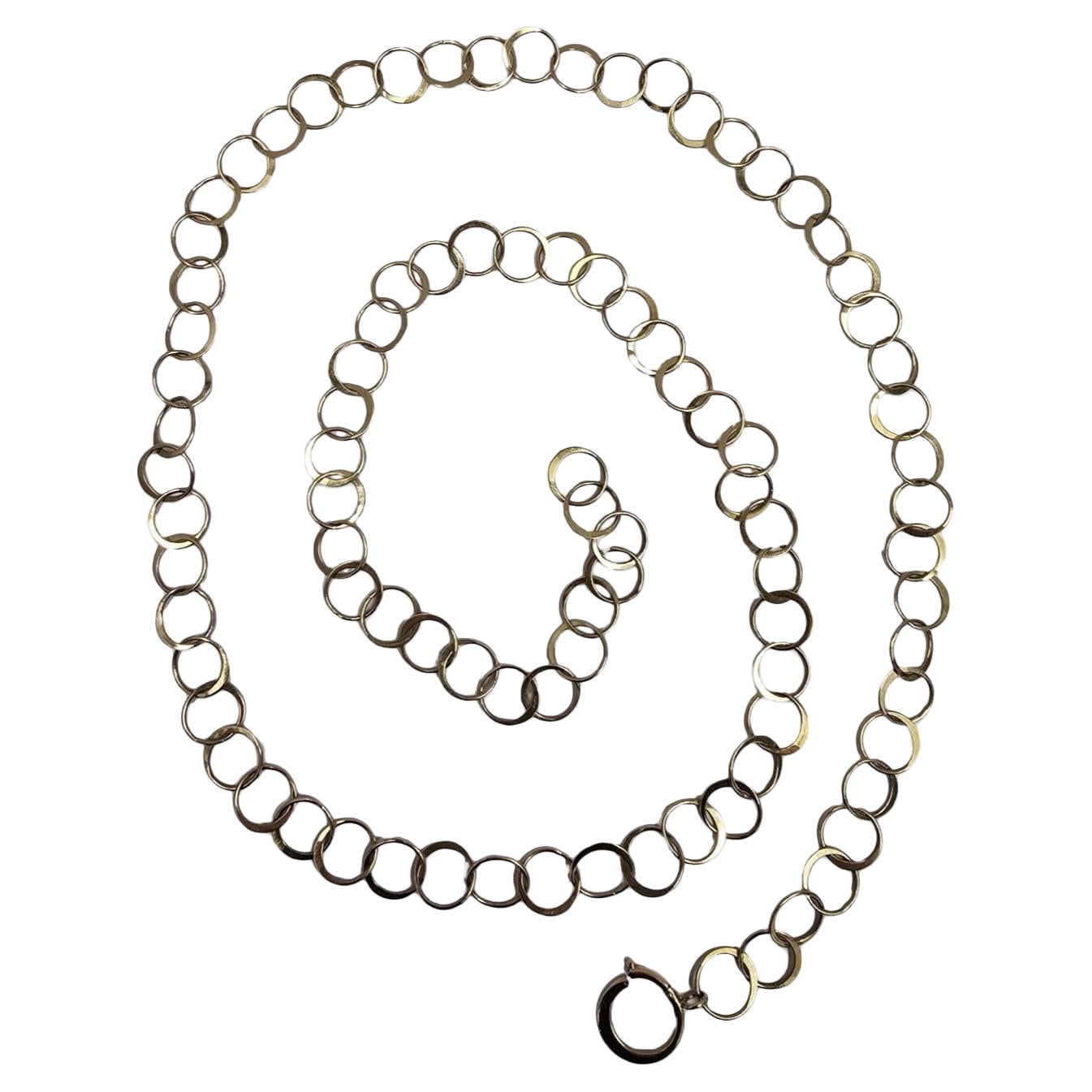 Collier Etrusque Italien 18K à maillons circulaires, Chaîne d
affirmation vintage de 34 pouces en vente