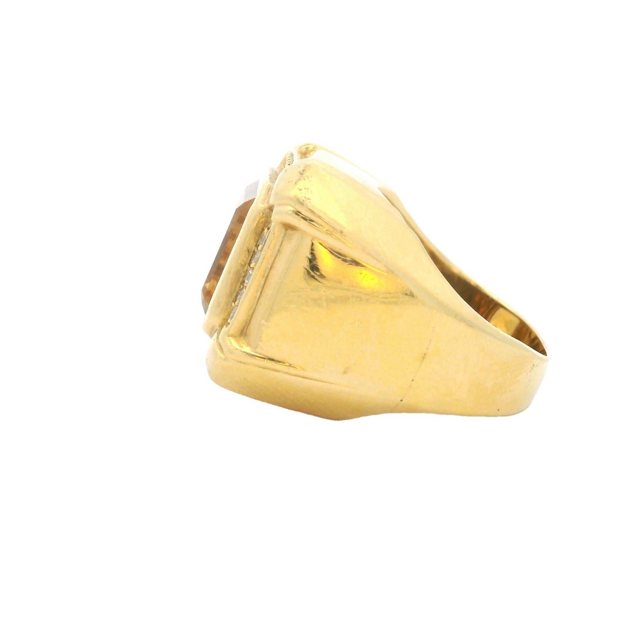 Italienischer 18K Gold 10Kt Citrin & Diamant Cocktail Ring, Größe 7.75 (Modernistisch) im Angebot
