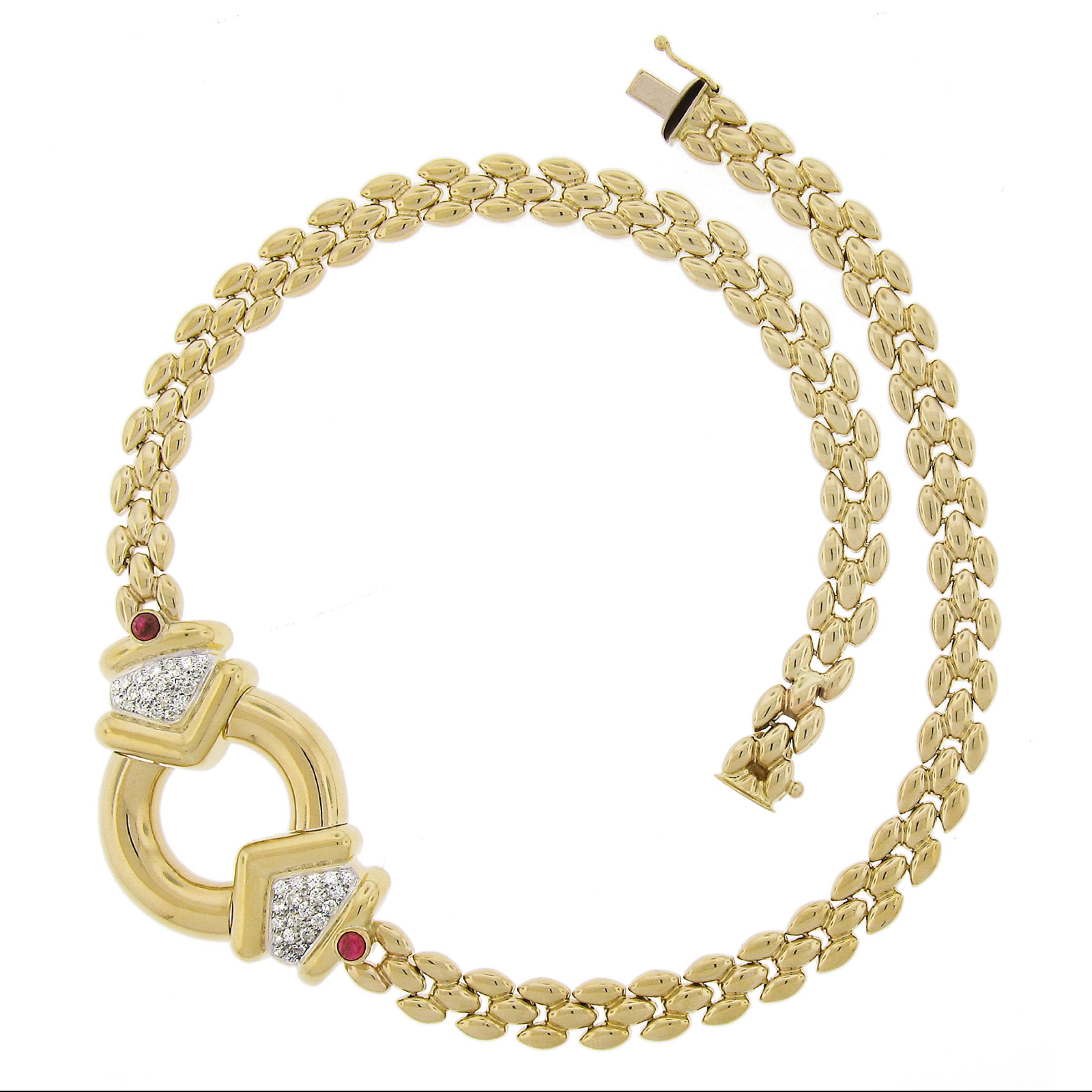 Italienische Panther-Gliederhalskette, 18 Karat Gold 1.2 Karat Diamant & Rubin poliert, offen in der Mitte im Zustand „Hervorragend“ in Montclair, NJ
