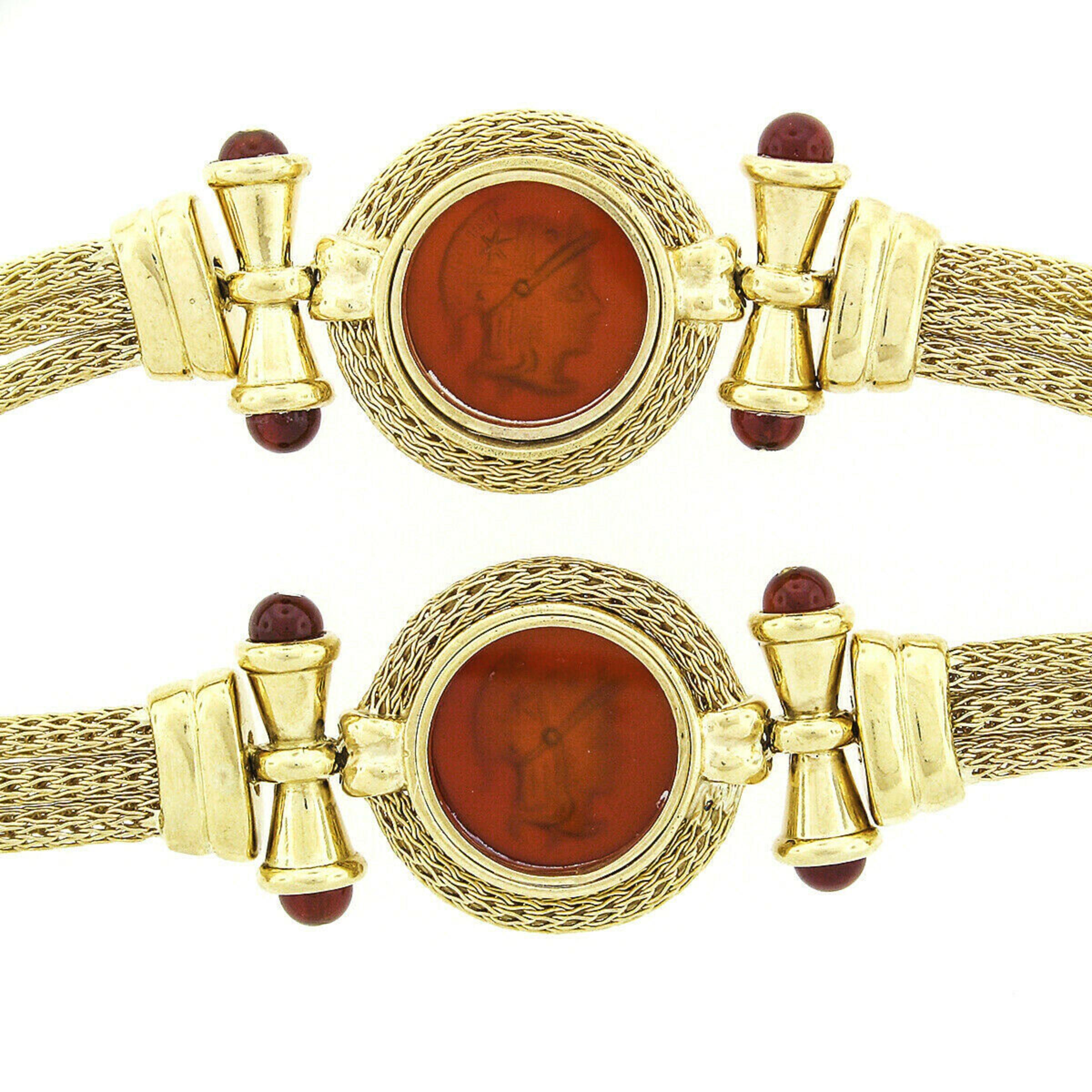 Nuovi Gioielli 18k Gold Mesh Carnelian Intaglio Necklace & Bracelet Suite Set For Sale 2