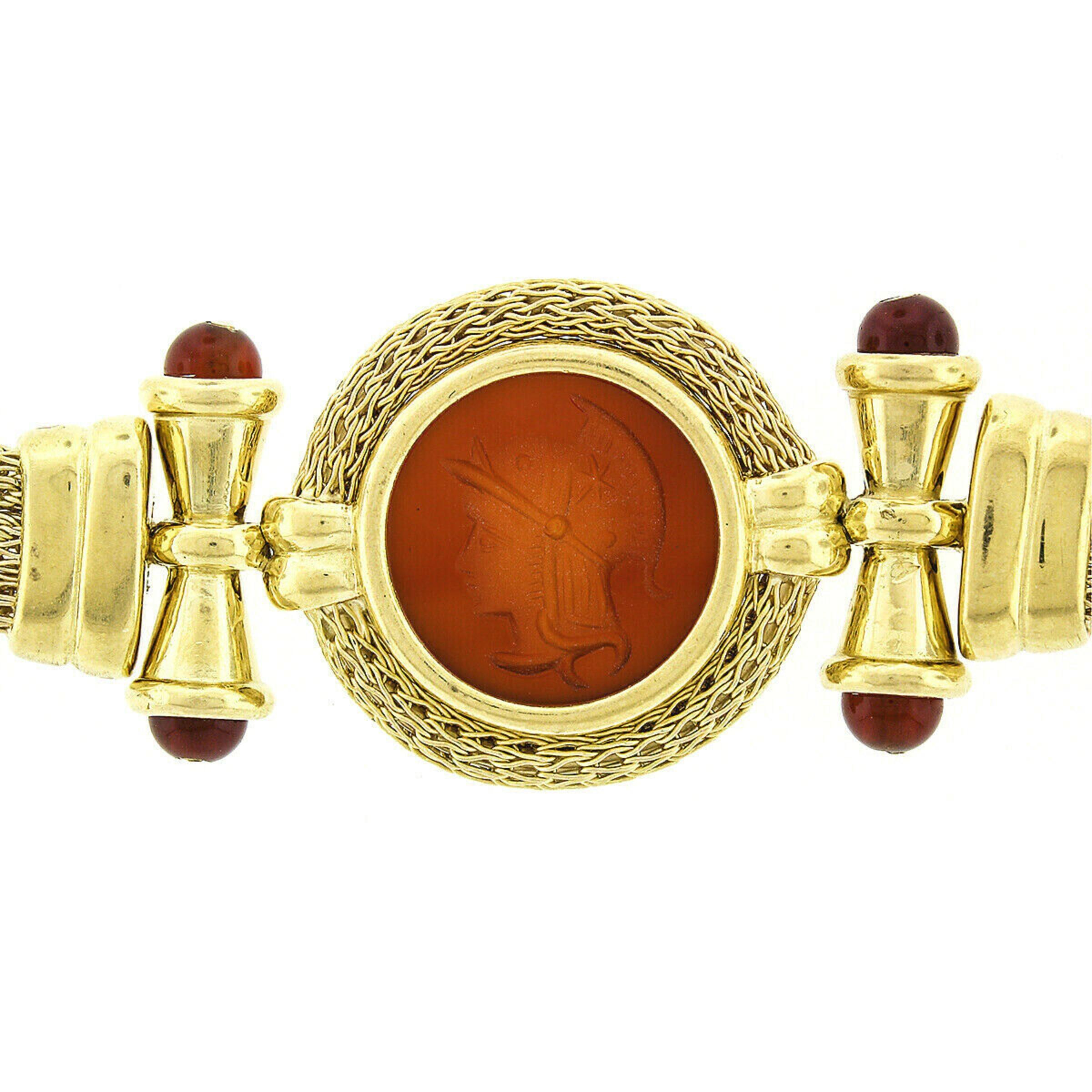 Nuovi Gioielli 18k Gold Mesh Carnelian Intaglio Necklace & Bracelet Suite Set For Sale 3
