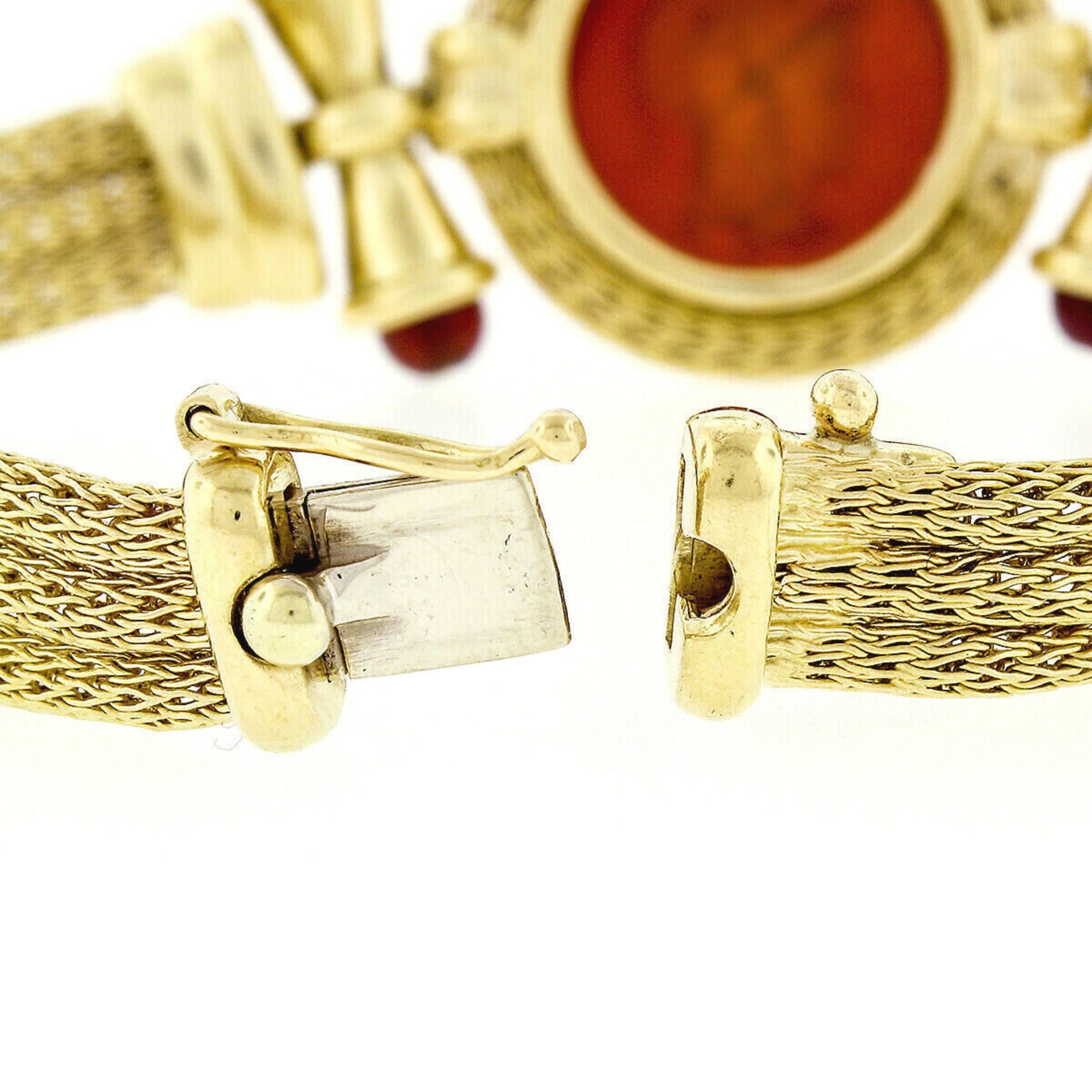 Nuovi Gioielli 18k Gold Mesh Carnelian Intaglio Necklace & Bracelet Suite Set For Sale 4