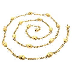 Italian 18k Gold 40" Long Textured Bead Sections Cable Link Chain Necklace