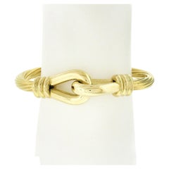 Italian 18k Gold Cable Design w/ Dual Interlocking Loops Bangle Bracelet