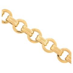 Italian 18K Gold 7" Polished Circle 
Grooved Oval Link Charm Chain Bracelet