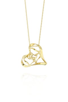 Italian 18K Gold Abstract Heart Shape Pendant Necklace