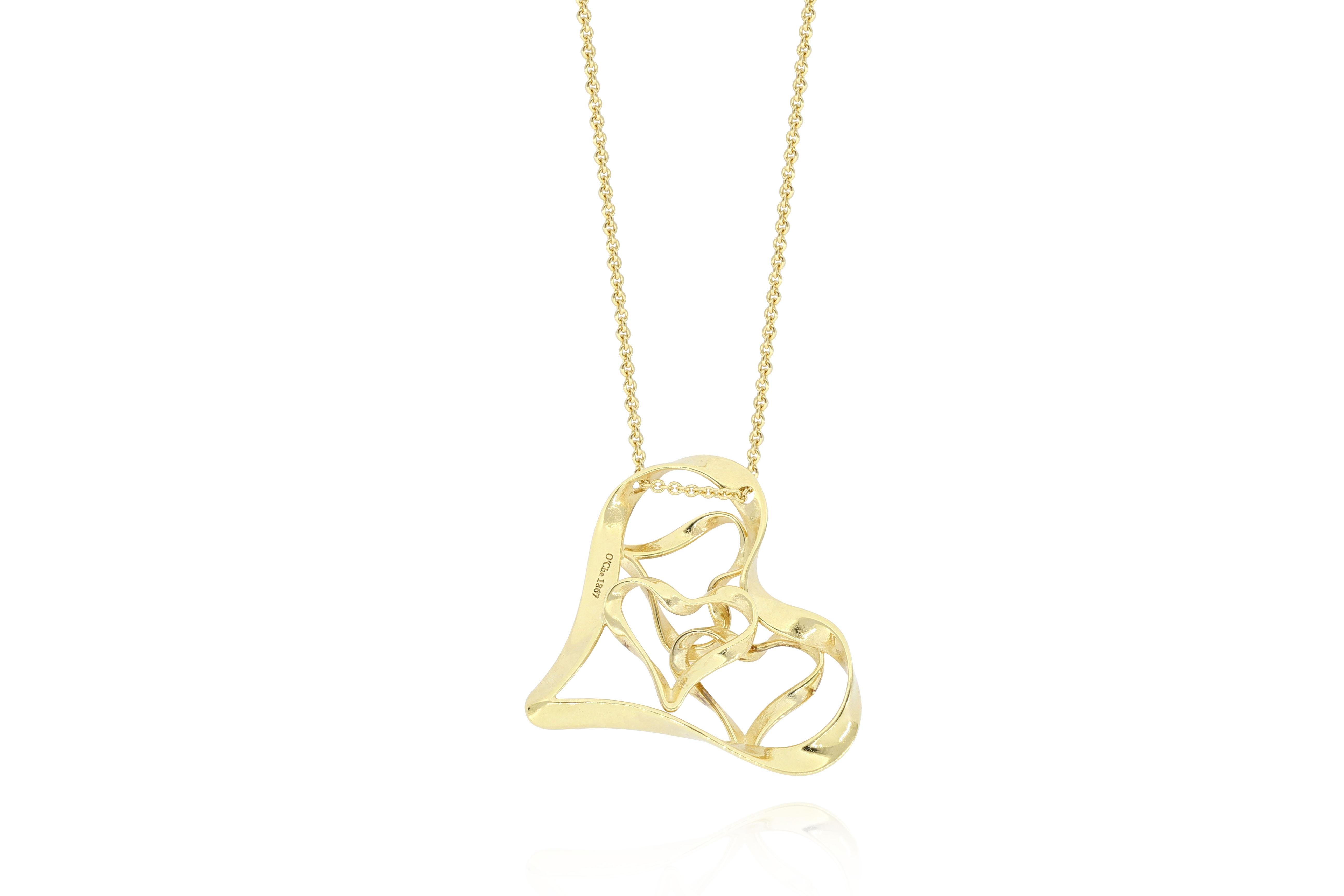 Contemporary Italian 18K Gold Abstract Heart Shape Pendant Necklace For Sale