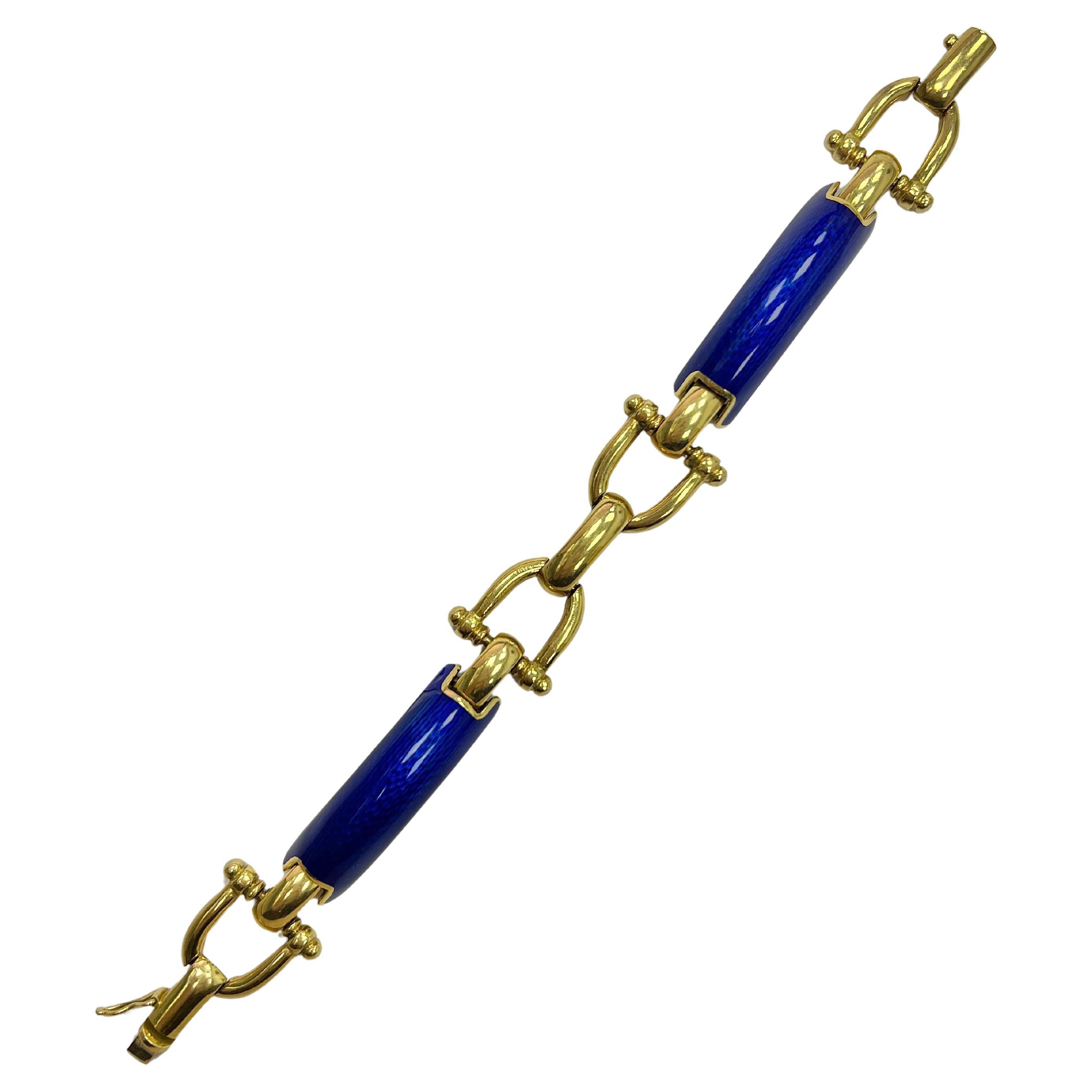 Italian 18k Gold and Enamel Horseshoe-Design Bangle Bracelet