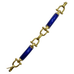 Italian 18k Gold and Enamel Horseshoe-Design Bangle Bracelet