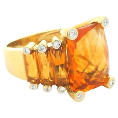 Italian 18K Gold Citrine Diamond Architectural Cocktail Ring 15 Carat Total