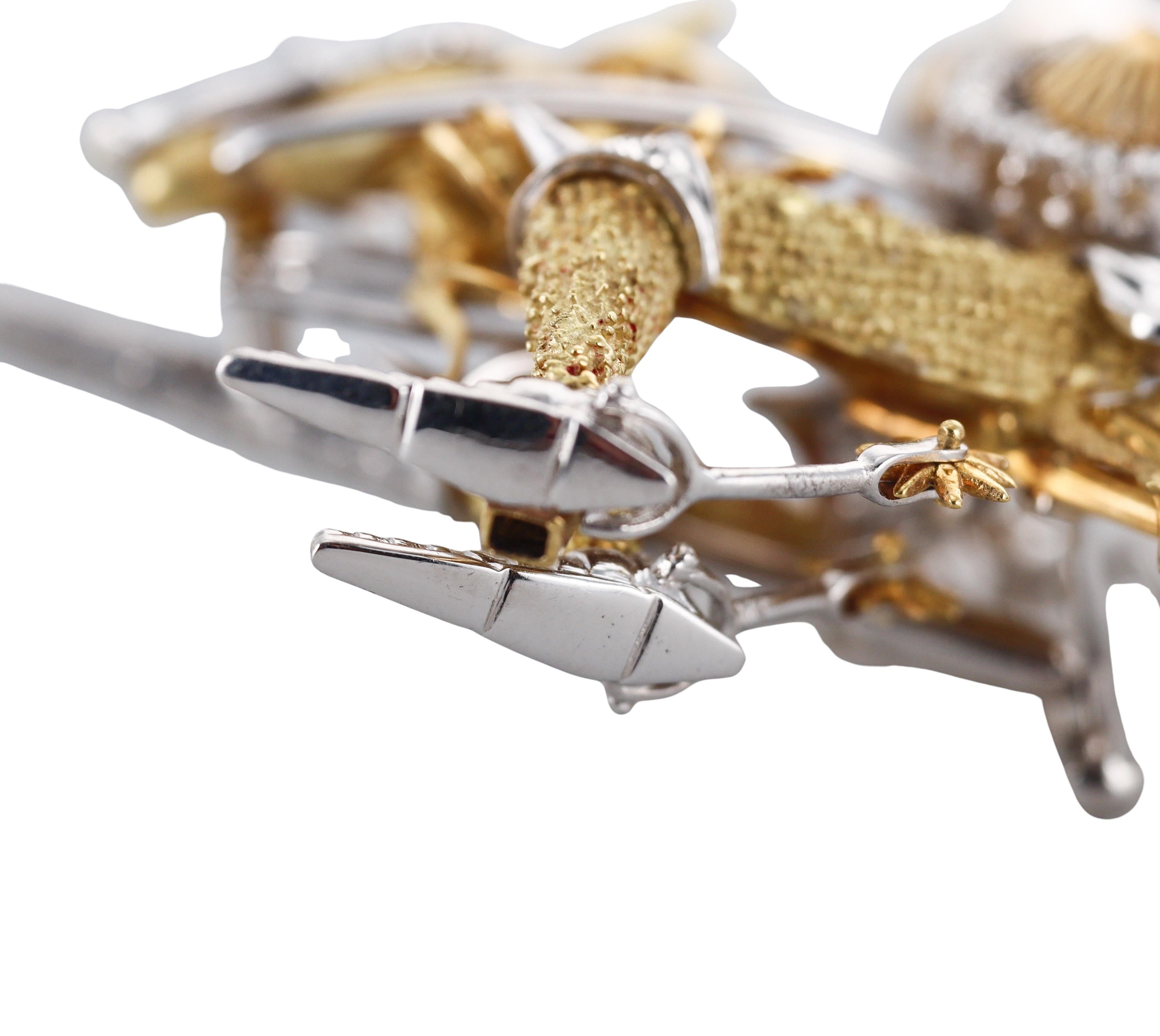 da uomo o donna Spilla grande in oro 18k con diamante Don Chisciotte e base in agata in vendita