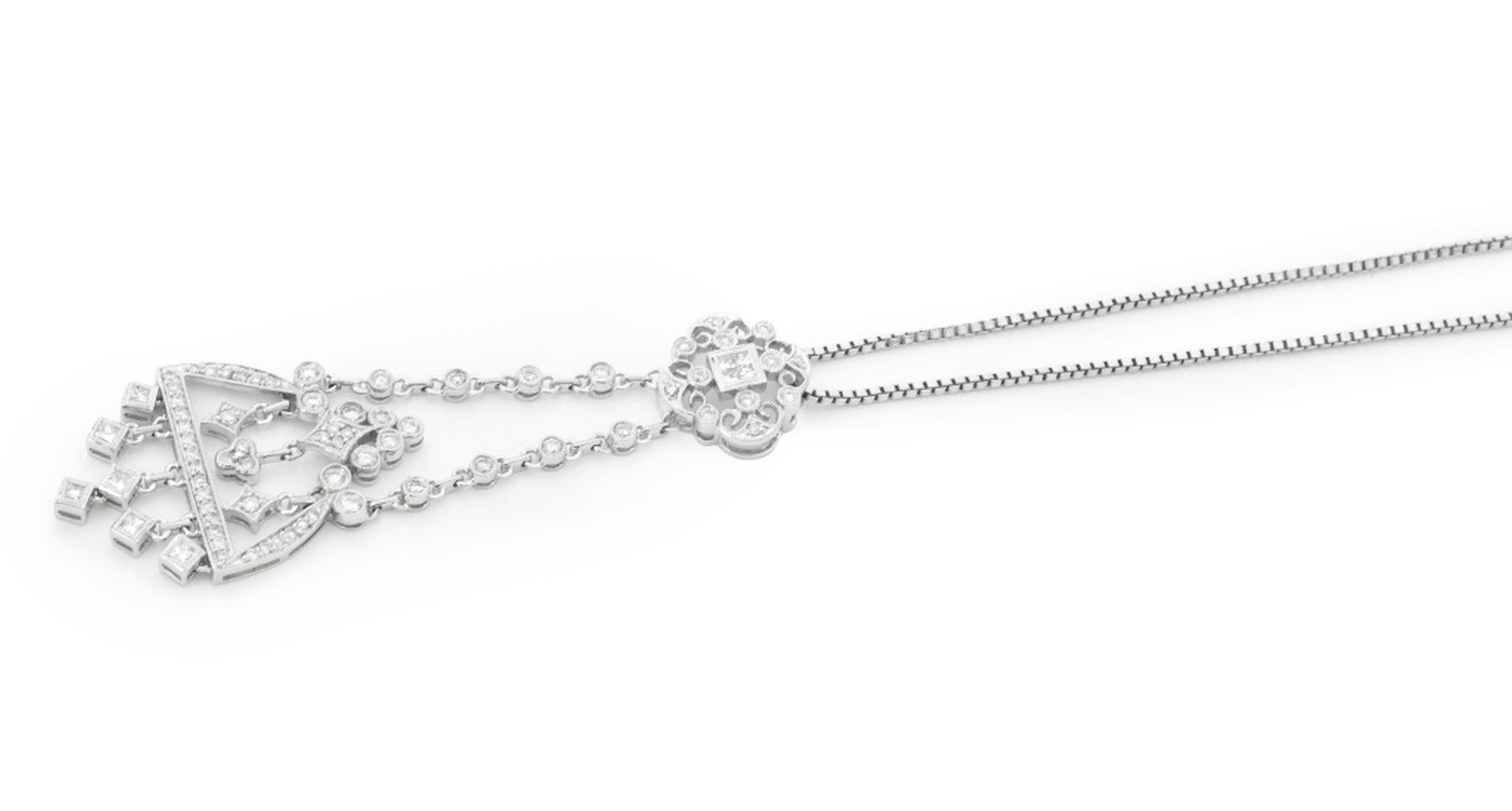 Contemporaneo Italian 18K Gold Diamond Drop Pendant Necklace in vendita