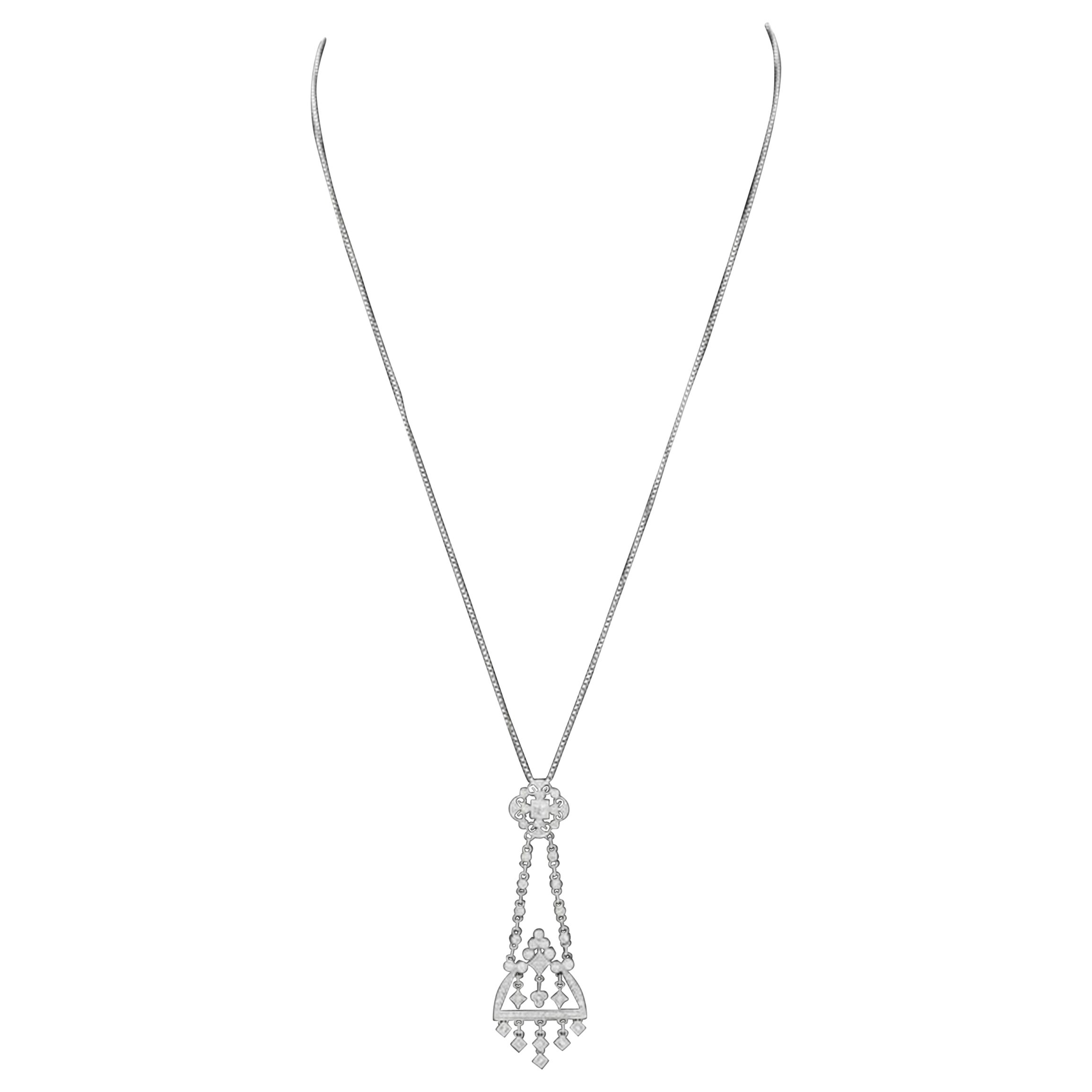 Italian 18K Gold Diamond Drop Pendant Necklace
