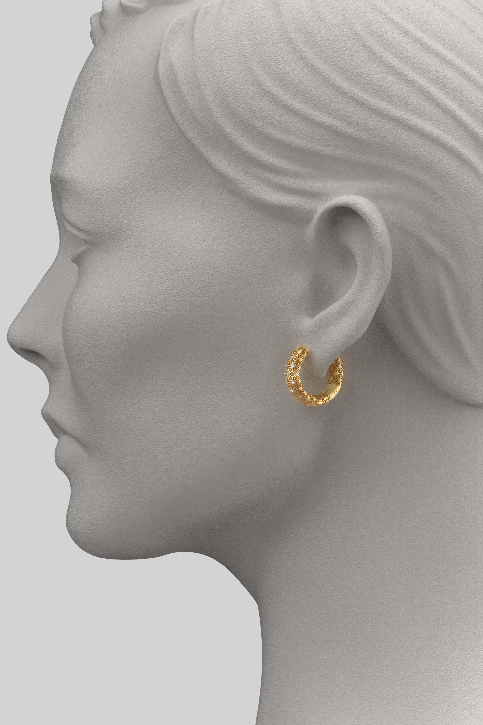 Women's or Men's Italian 18K Gold Diamond Hoop Earrings Sashiko Pattern - Oltremare Gioielli For Sale