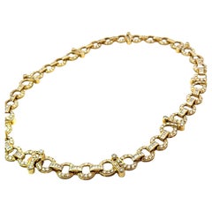 Italian 18k Gold Diamond Link Necklace Circa 1990s Approx 14-15 Carats