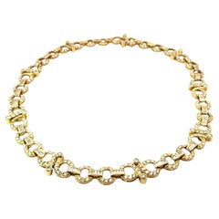 Italian 18k Gold Diamond Link Necklace Circa 1990s Approx 14-15 Carats